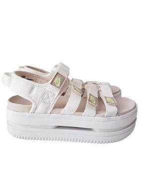 Nike Women’s White Platform Sandals with Lime Green Logo